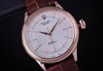 Rolex Cellini Time Rose Gold White Face Brown Strap Rolex Geneve Fake Watch